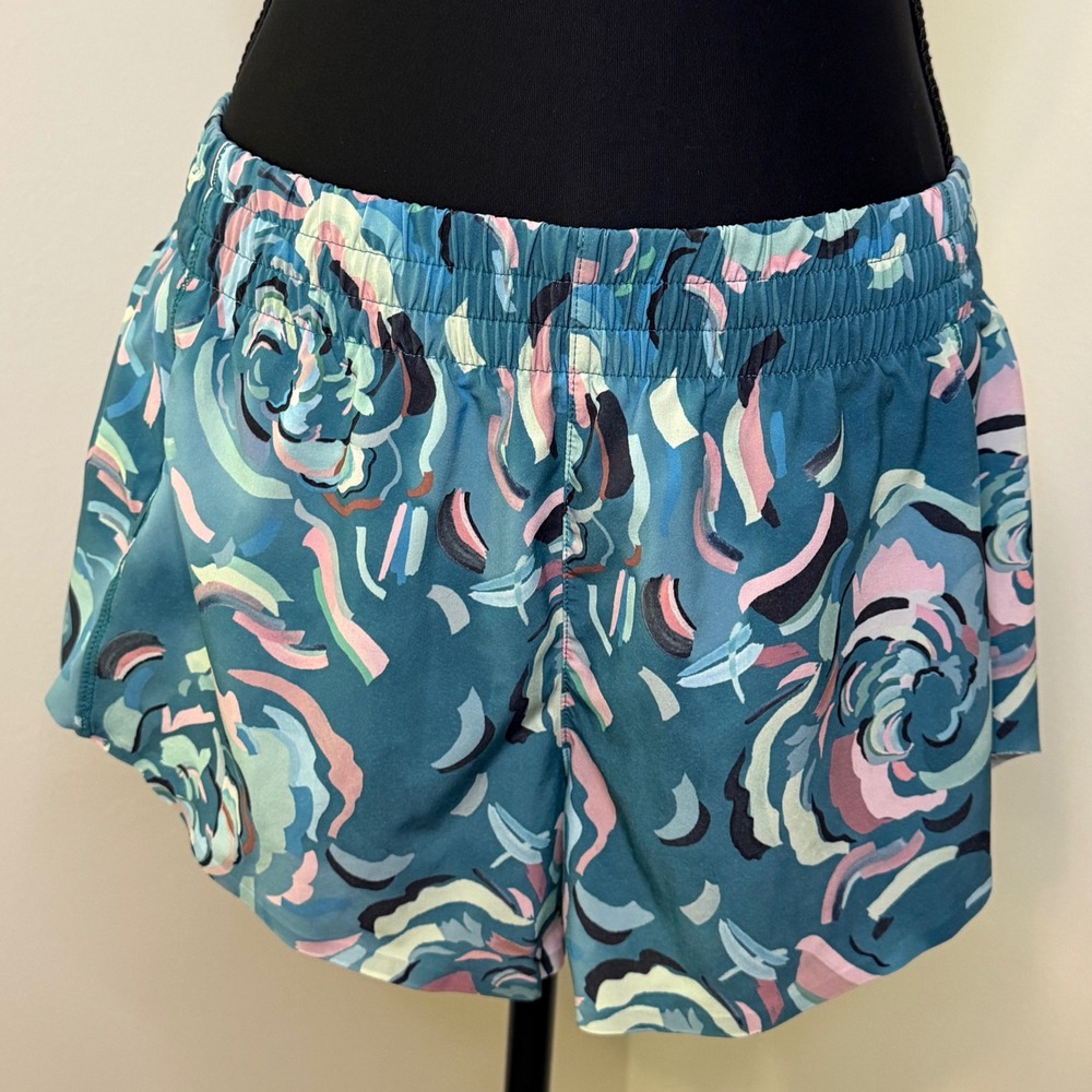 Athleta Womens Burgundy Ribbed Racerback Tank and Teal Floral Shorts Set Size M - Picture 4 of 9